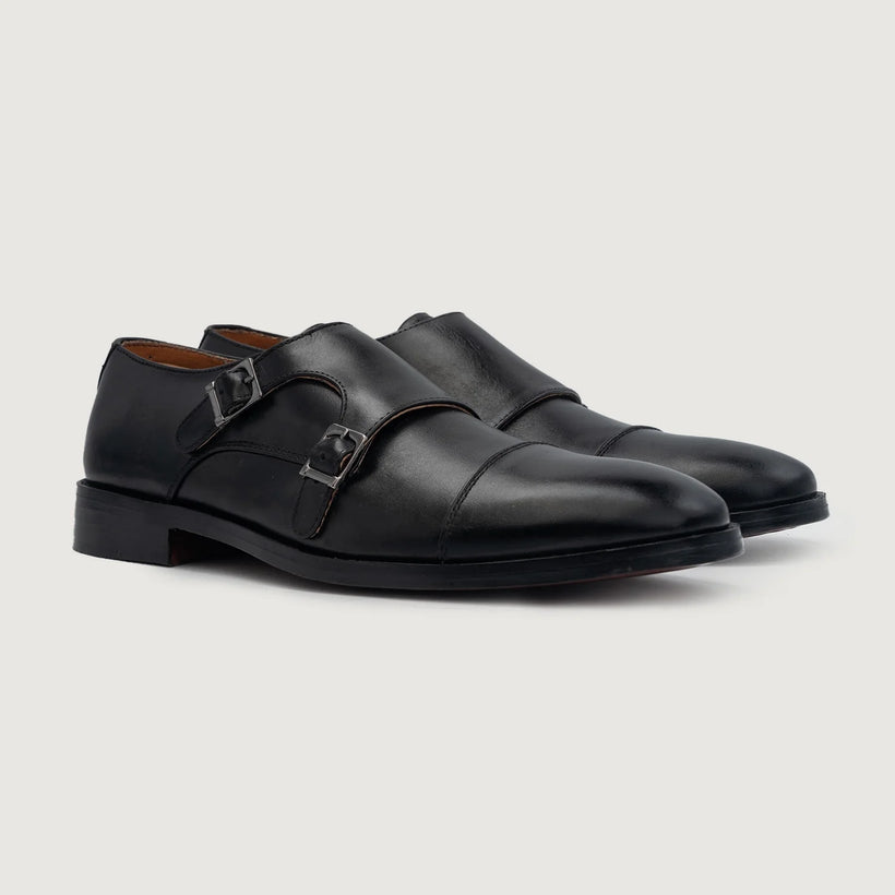 Boston Double Monk Strap Черная Leather Shoes мужская