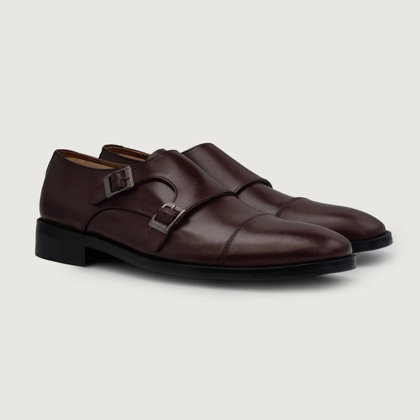 Boston Double Monk Strap Бордовая Leather Shoes мужская