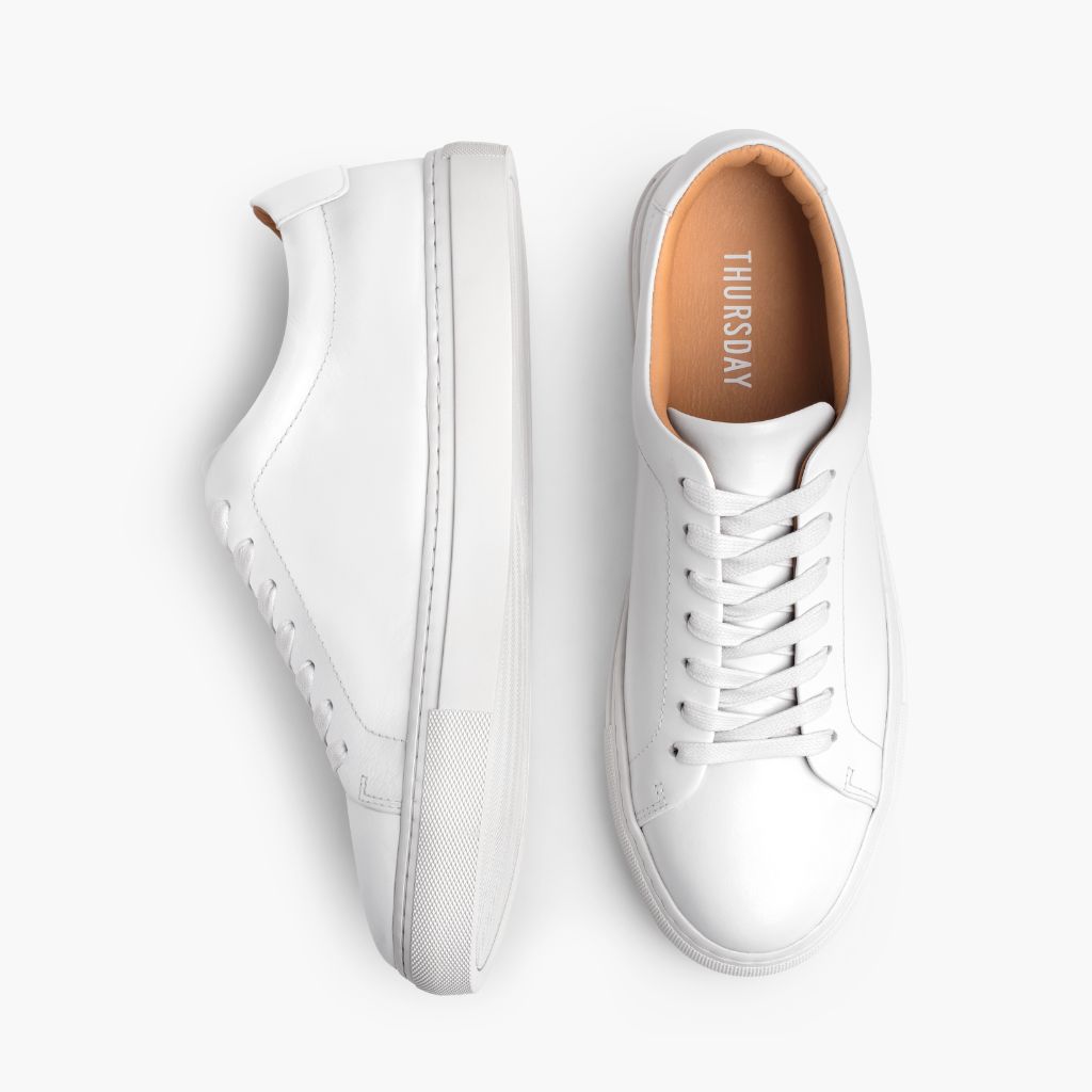 Encore White Leather Sneakers - Усиленный задник и точная двойная строчка