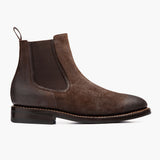 Chocolate Goatskin Suede Leather Boots - Goodyear Welt Construction & Front Toe Box Detail