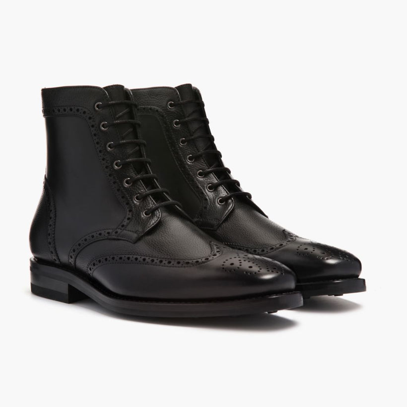 Wingtip Черный Кожаные ботинки для Мужчин