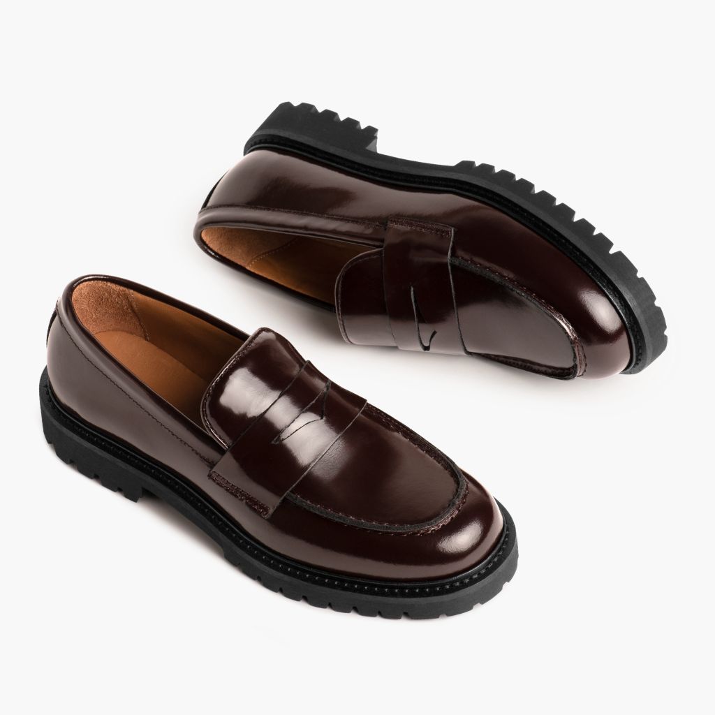 High-Traction Rubber Outsole & Lug Tread Pattern on Penny Бургунди Кожаные ботинки для Женщин