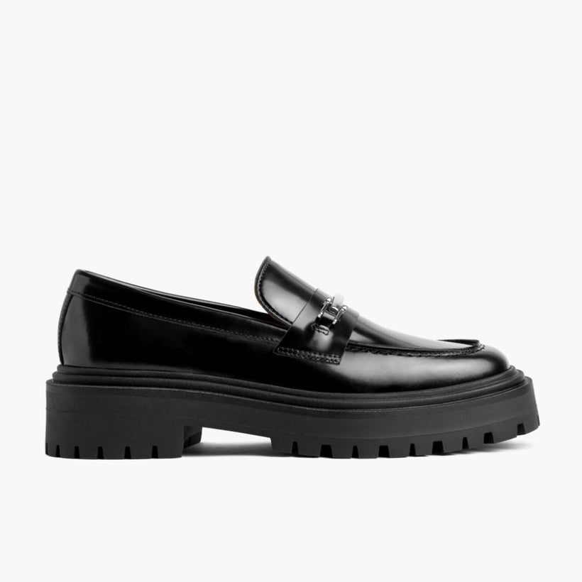 Penny Platform Черная & Silver Leather Loafers женская