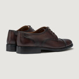 Attorney Derby Burnished Brown Leather Shoes For Men - Reinforced Heel Counter & Precision Double-Row Stitching Detail