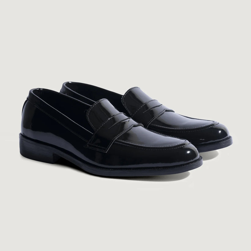 Baxton Black Patent Leather Loafers For Men in Patent Black Full-Grain Leather - Lateral Side Profile View | Buy Online