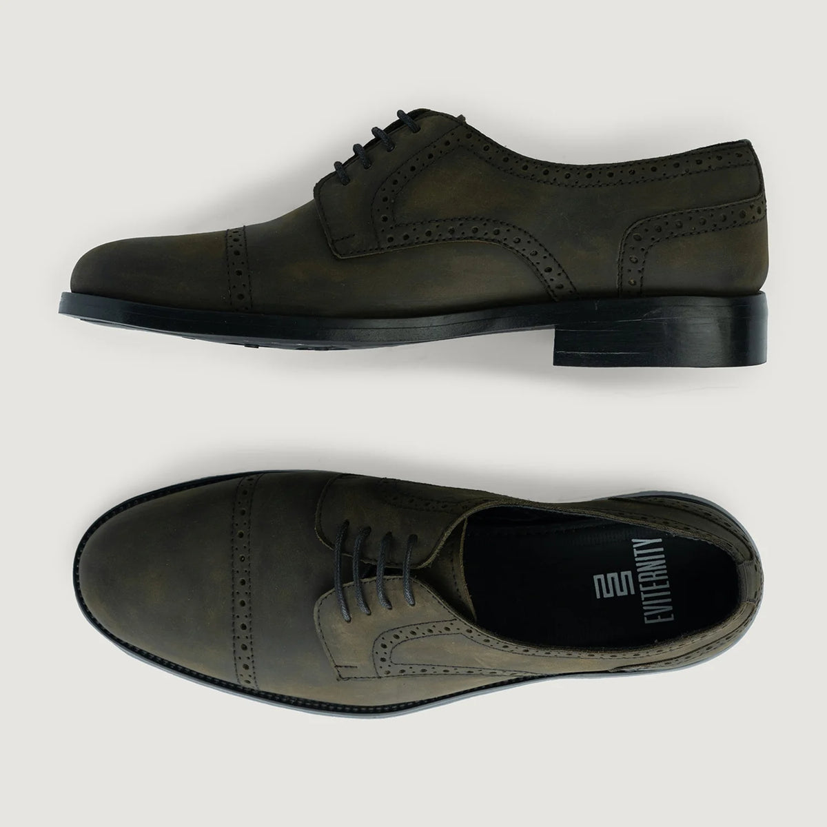 Dirk Brogues Derby Olive Oil Pullup Leather Shoes StudGuard For Men - Усиленный задник и точная двойная строчка