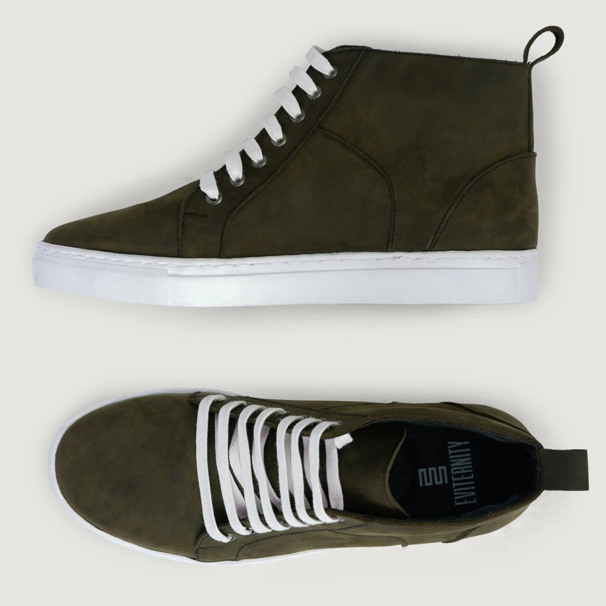 High-Traction Rubber Outsole & Lug Tread Pattern on Marty High Top Olive Pullup Кожаные кеды для Мужчин For Men