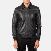 
Крупный план деталей of Rib Knit & Zipper Hardware on Air Rolf Черный Кожаный бомбер для Мужчин