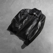 
Rib Knit & Hem Craftsmanship Construction Detail on Air Rolf Черный Кожаный бомбер для Мужчин