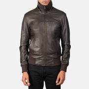 Men's Air Rolf Mocha Brown Leather Bomber Jacket - Lateral Side Profile View Showing Sleeve Cut &amp; Athletic Taper Fit
