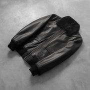 
Rib Knit & Hem Craftsmanship Construction Detail on Airin G-1 Черный Кожаный бомбер для Мужчин