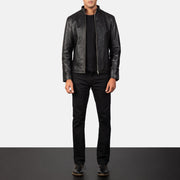 
Крупный план деталей of Band & Zipper Hardware on Alex Black Leather Biker Jacket