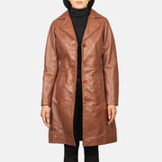 Women's Alexis Brown Single Breasted Leather Coat in Brown Cowhide Leather - Front Profile View &amp; Tailored Silhouette | Buy Online
