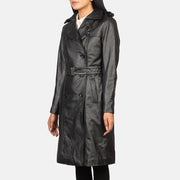 
Black Cowhide leather Coat - Вид сзади, подчеркивающий посадку по плечам и ровный край