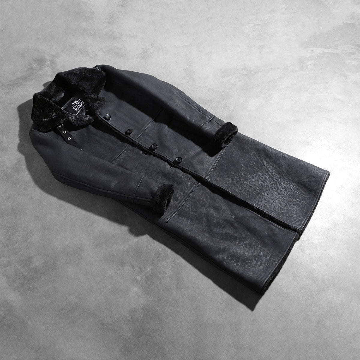 
Open Hem & Hem Craftsmanship Construction Detail on Alina Shearling Черный Кожаное пальто для Женщин