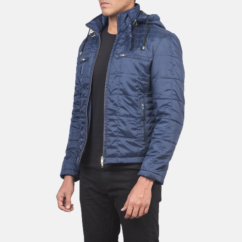 Alps Quilted Синяя Hooded Windbreaker Кожаная куртка мужская