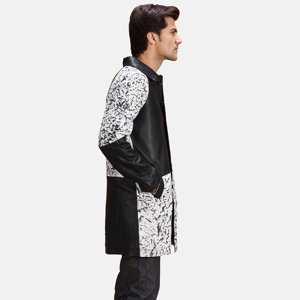 Black &amp; White Sheepskin Dip &amp;Amp; Dye Leather Coat - Вид сзади с идеальной посадкой по плечам и ровным подолом