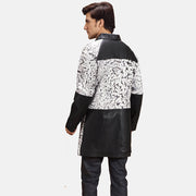 Крупный план деталей of Shirt &amp; Button Hardware on Artistry Черная Dye Кожаное пальто мужская