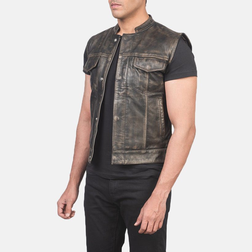 Atlas Moto Distressed Коричневая Кожаный жилет мужская
