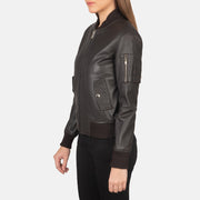 Brown Sheepskin Leather Bomber Jacket - Back View Showing Tailored Shoulder Fit &amp; Clean Hemline