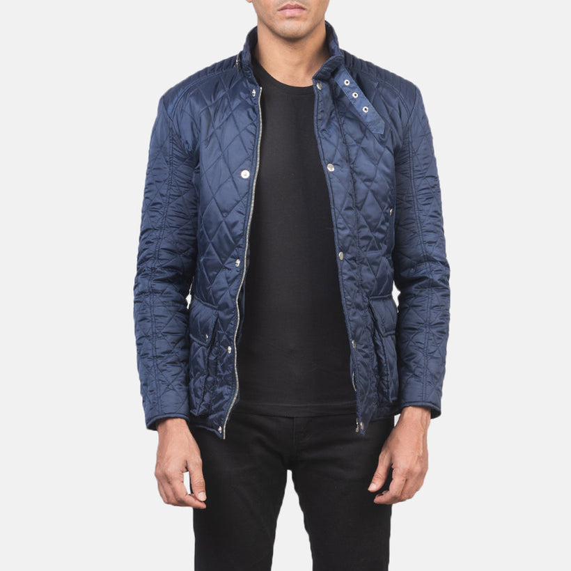 Barry Quilted Синяя Windbreaker Кожаная куртка мужская