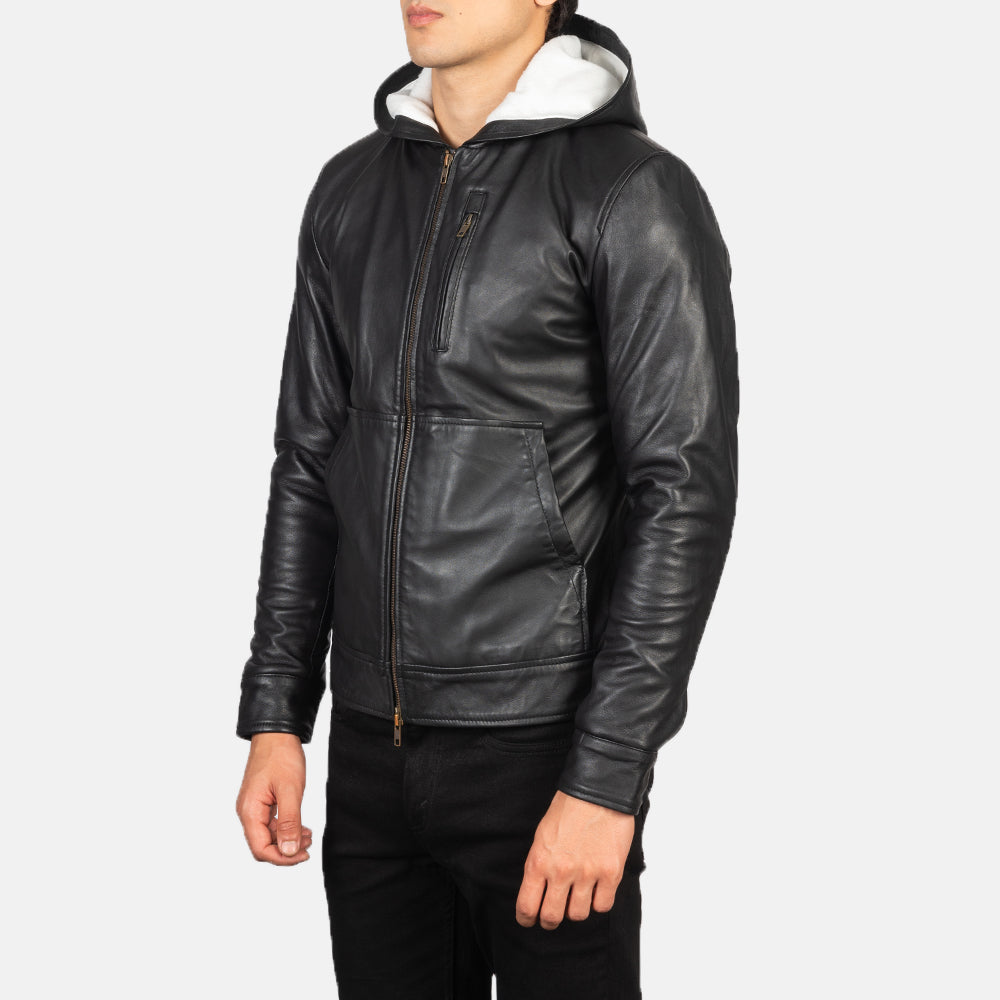 Black Sheepskin Leather Bomber Jacket - Back View Showing Tailored Shoulder Fit &amp; Clean Hemline