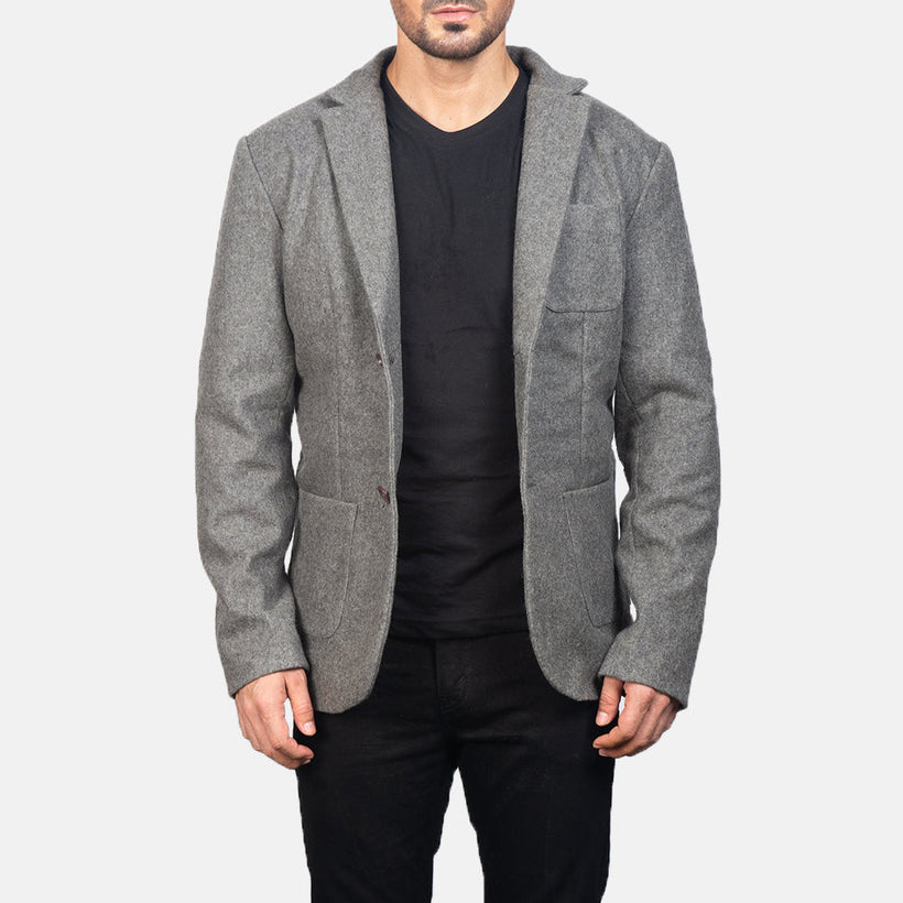 Borges Grey Wool Кожаный пиджак мужская