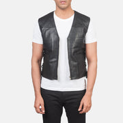 Men's Brandon Black Leather Vest in Black Sheepskin Leather - Front Profile View &amp; Tailored Silhouette | Buy Online
