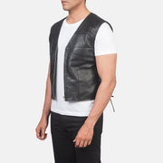 Black Sheepskin leather Vest - Back View Showing Tailored Shoulder Fit &amp; Clean Hemline