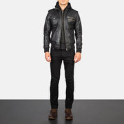 
Bravado Black Hooded Leather Bomber Jacket - Вид сбоку, демонстрирующий эргономичный крой рукава