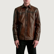 
Bronco Distressed Коричневый Leather Shirt для Мужчин - Вид сбоку, демонстрирующий эргономичный крой рукава