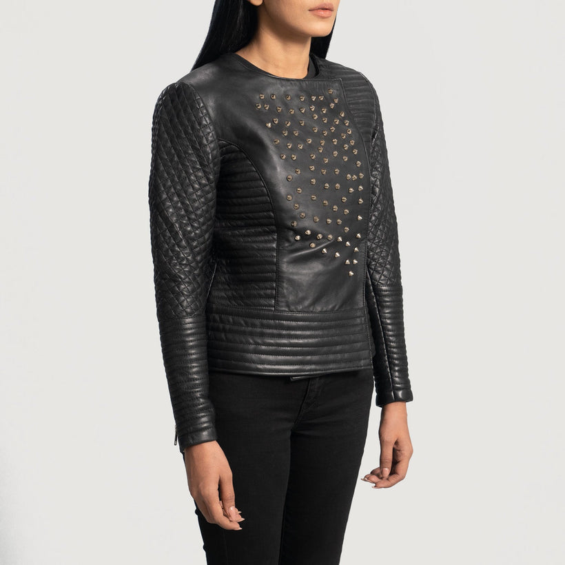 Celeste Studded Черная Кожаная куртка женская