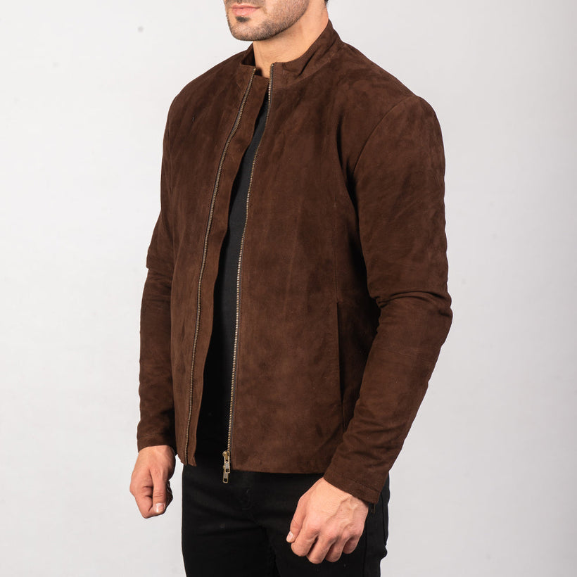 Charcoal Mocha Suede Кожаная косуха мужская