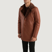 Brown Sheepskin Burnishing Winter Jacket - Back View Showing Tailored Shoulder Fit &amp; Clean Hemline