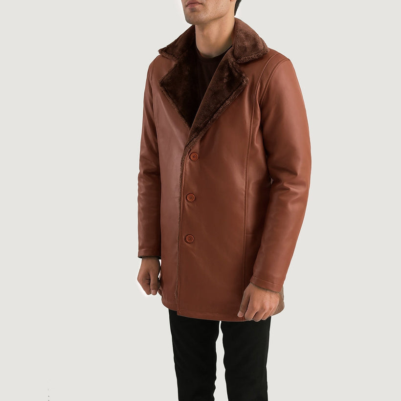 Cinnamon Коричневая Leather Fur Кожаное пальто мужская