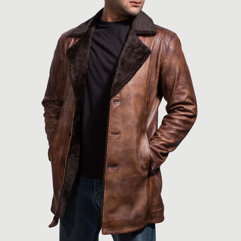 Cinnamon Distressed Leather Fur Кожаное пальто мужская