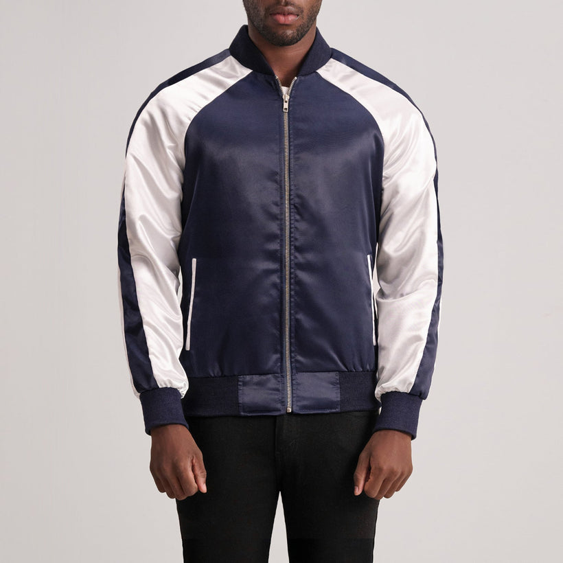 Clarke Синяя Varsity Кожаная куртка мужская