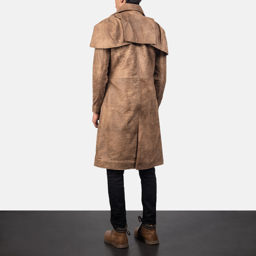 
Classic Коричневый Leather Duster для Мужчин - Вид сбоку, демонстрирующий эргономичный крой рукава