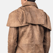 
Крупный план деталей of Classic Collar & Heavy-Duty Zipper Hardware on Classic Коричневый Leather Duster для Мужчин