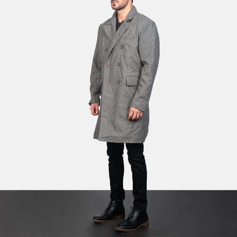 Claud Grey Wool Double-Breasted Кожаное пальто мужская
