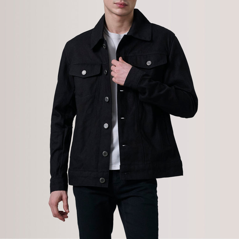 Conard Черная Denim Trucker Кожаная куртка мужская
