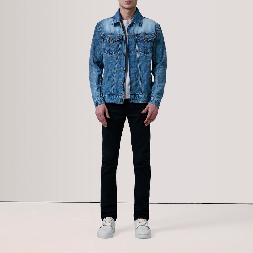 Conard Ice Синяя Denim Trucker Кожаная куртка мужская