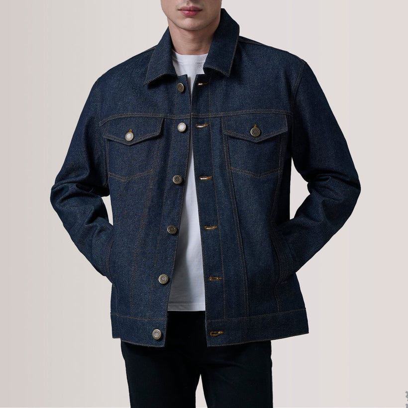 Conard Indigo Синяя Denim Trucker Кожаная куртка мужская