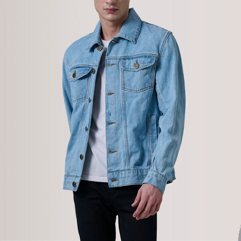 Conard Light Синяя Denim Trucker Кожаная куртка мужская