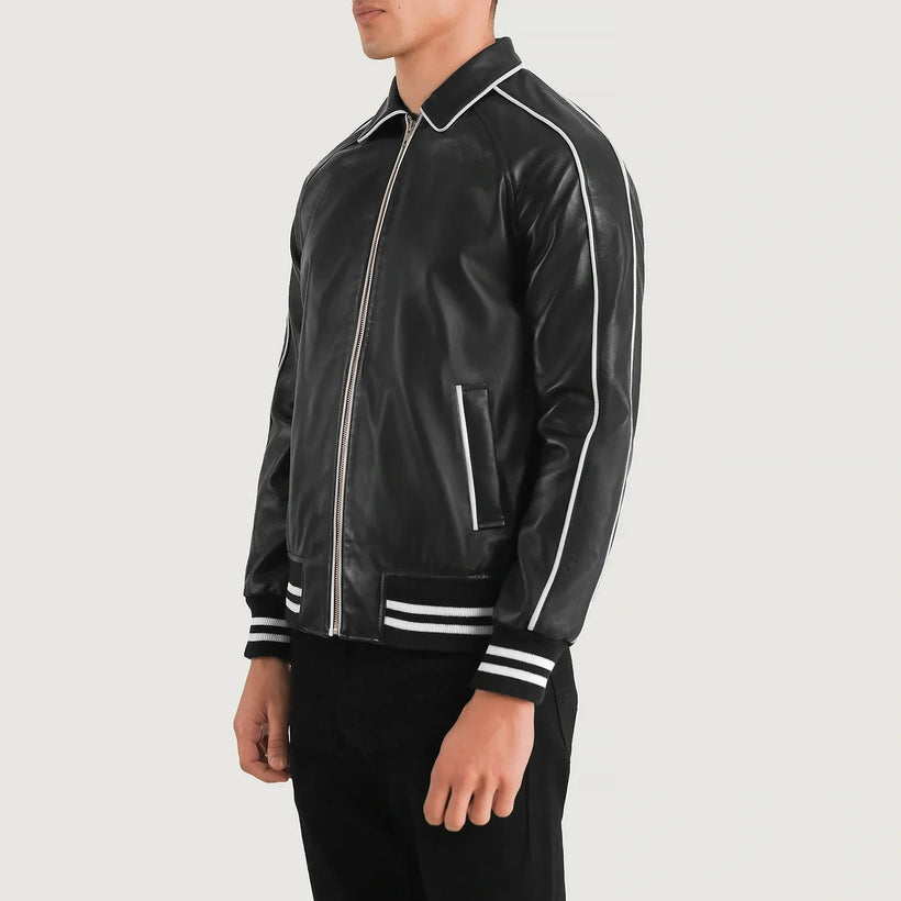 Cooper Черная Leather Varsity Кожаная куртка мужская