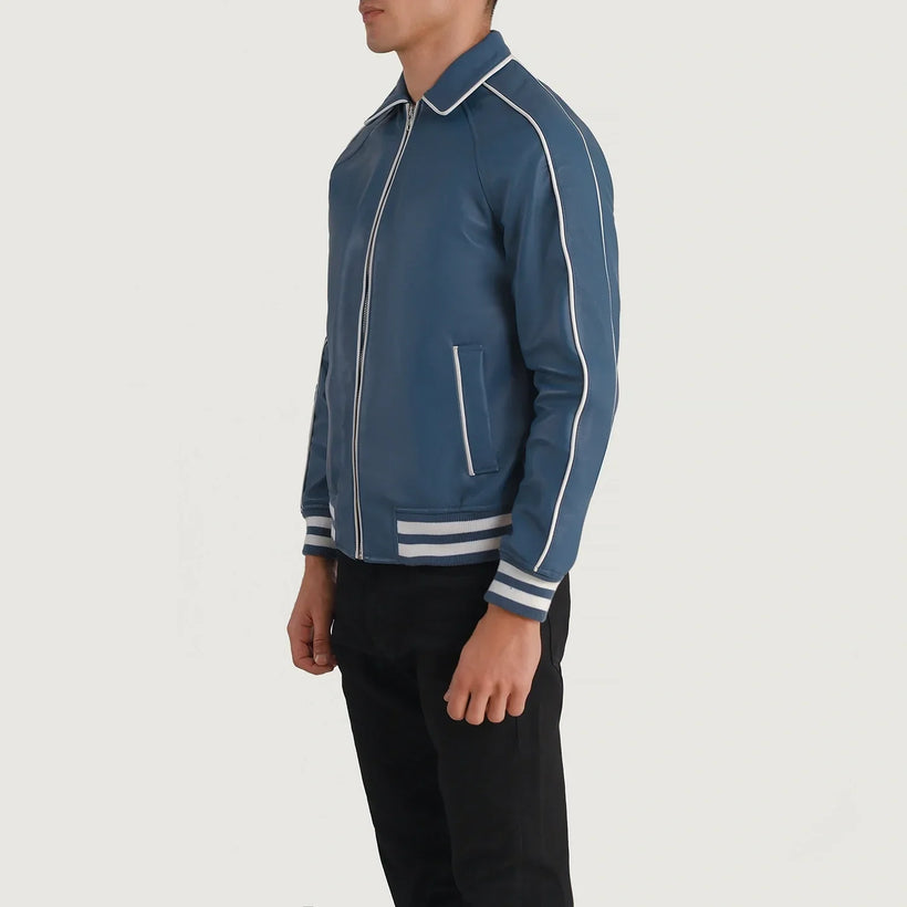 Cooper Синяя Leather Varsity Кожаная куртка мужская