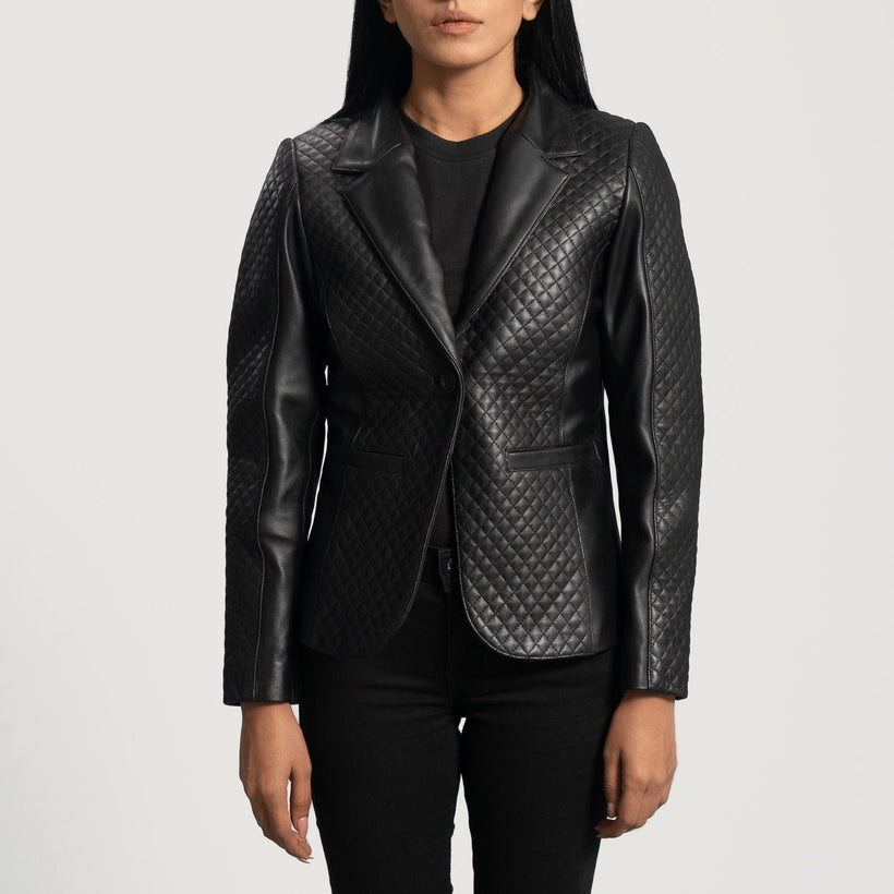 Cora Quilted Черная Кожаный пиджак женская