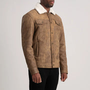 
Distressed Brown Sheepskin Snuffed Aviator Jacket - Вид сзади, подчеркивающий посадку по плечам и ровный край