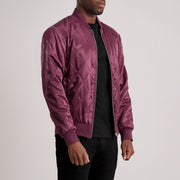 
Maroon Satin Aviator Jacket - Вид сзади, подчеркивающий посадку по плечам и ровный край