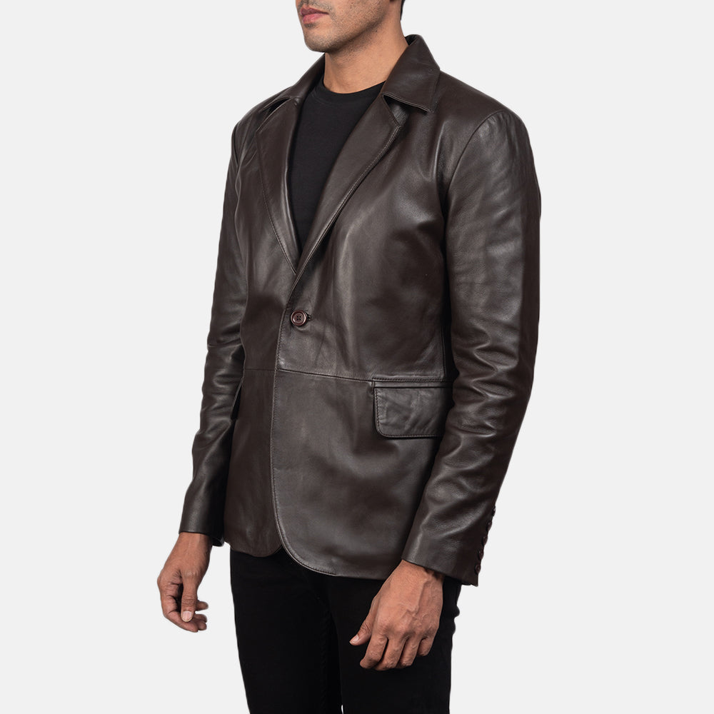 Brown Sheepskin leather Blazer - Back View Showing Tailored Shoulder Fit &amp; Clean Hemline